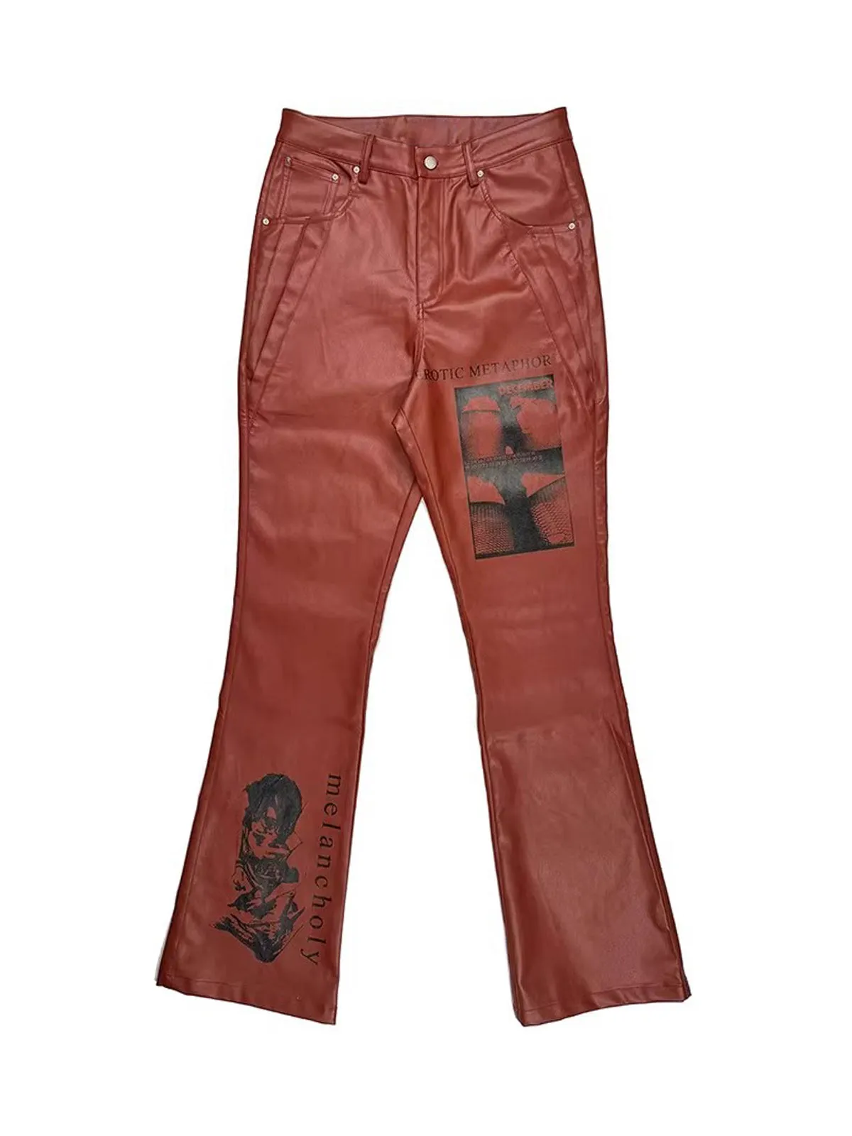 Gothic Flared Print PU Leather Pants sold by Thesupermade product image thumbnail 2