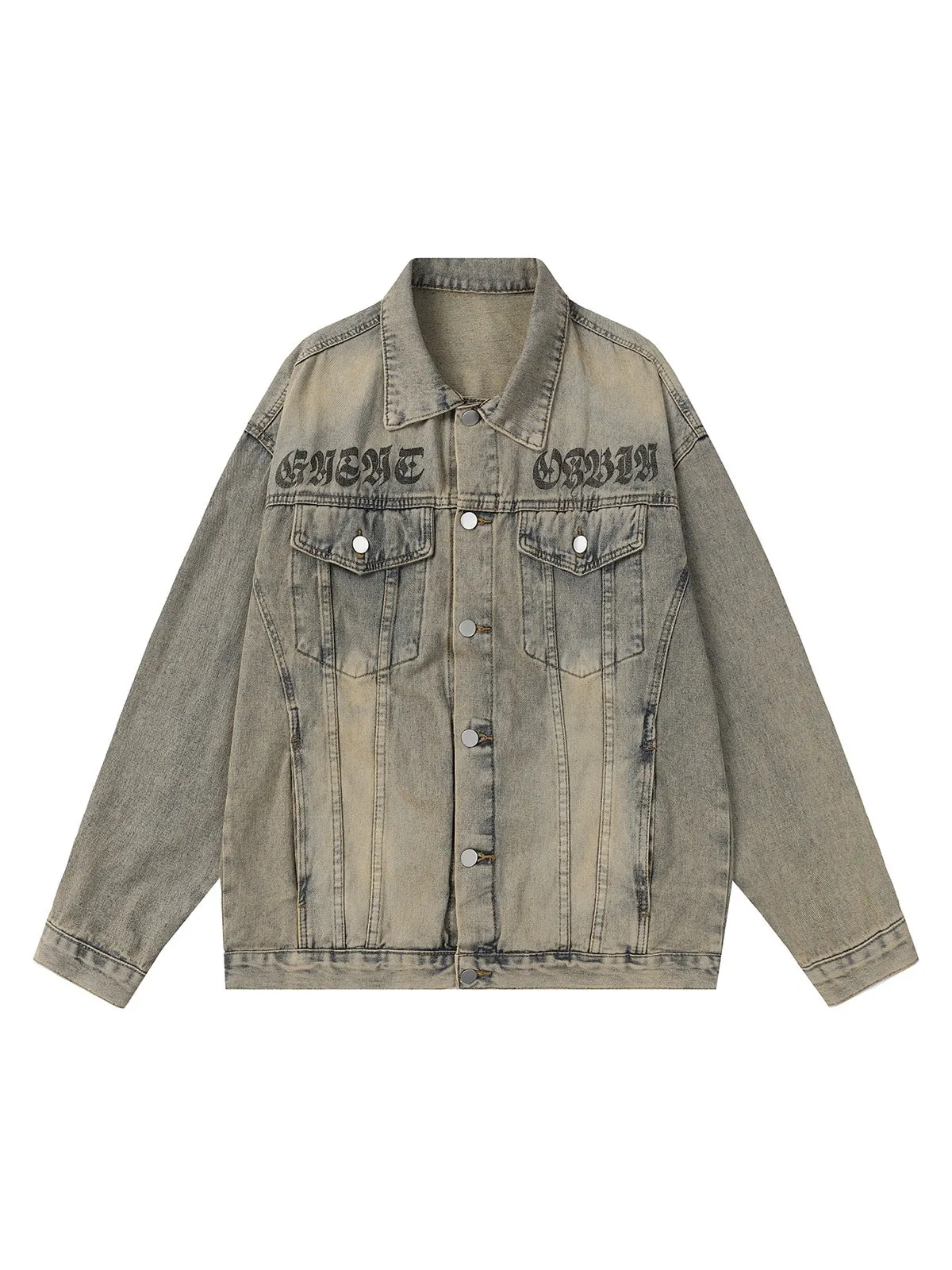 Washed Vintage Letter Print Denim Jacket sold by Thesupermade