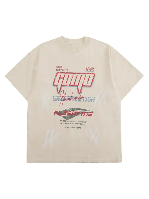 Retro Washed Contrast Color Broken Letters T-shirt sold by Thesupermade