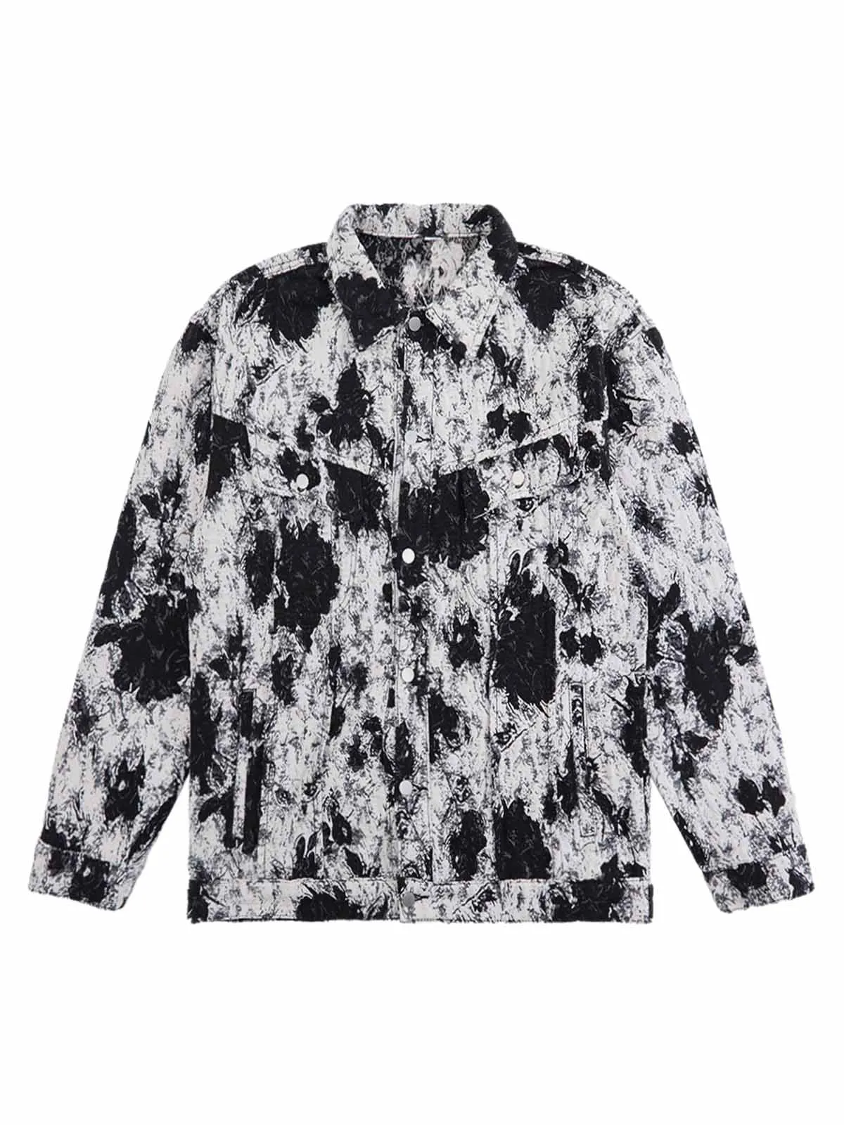 Black And White Contrast Floral Denim Jacket sold by Thesupermade