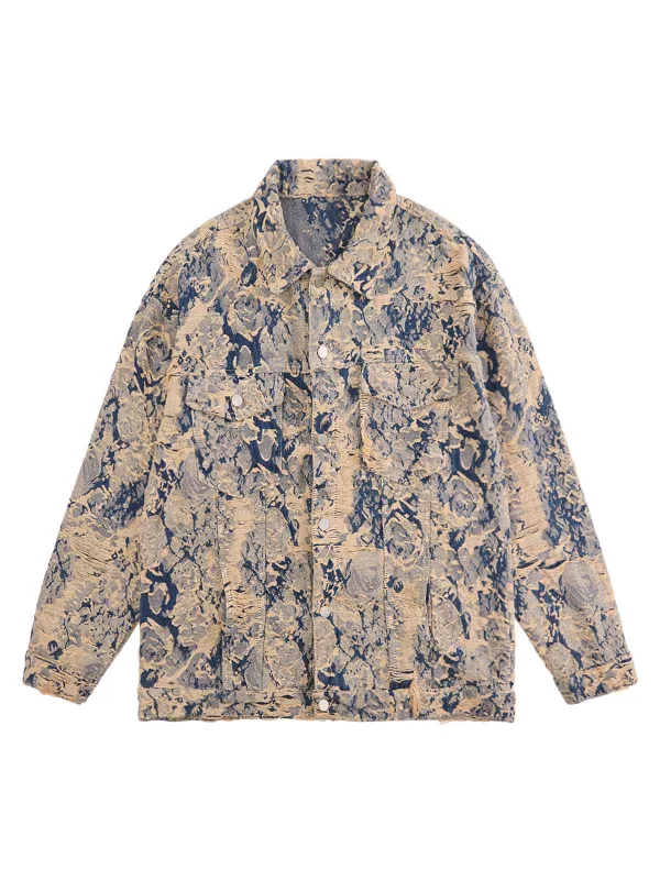 Distressed Jacquard Denim Jacket sold by Thesupermade