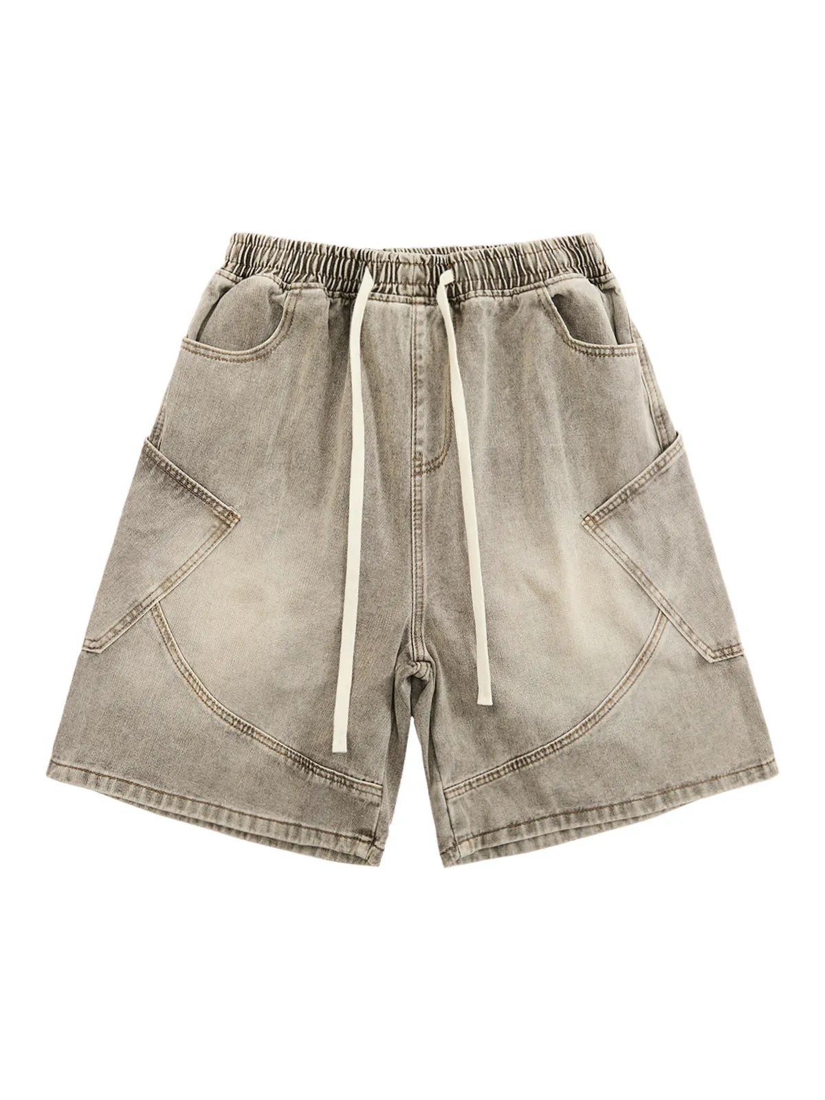 VINTAGE WASH DECONSTRUCTED DRAWSTRING DENIM SHORTS sold by Thesupermade
