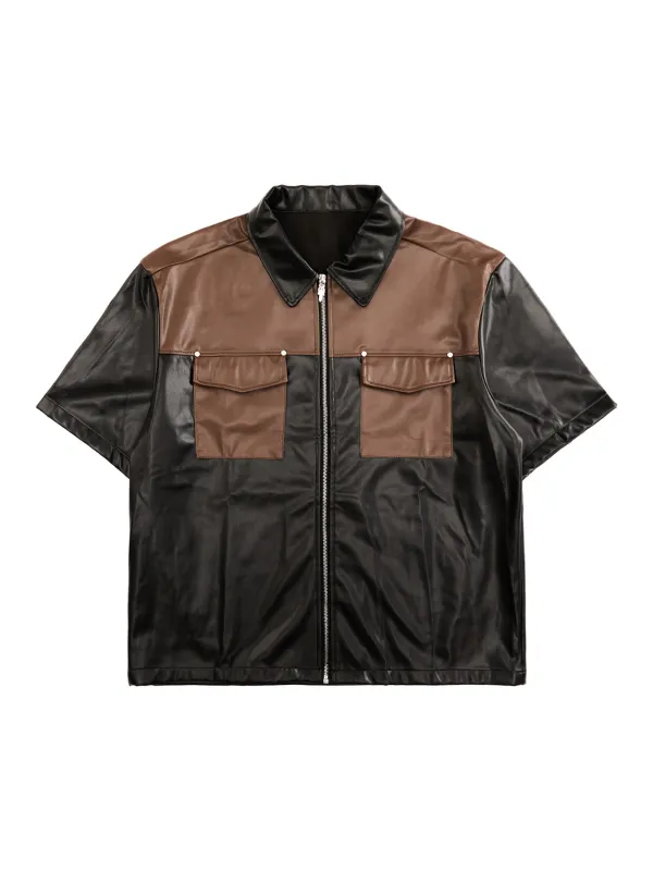 Gangster Rap Patchwork Contrast Leather Shirt sold by Thesupermade