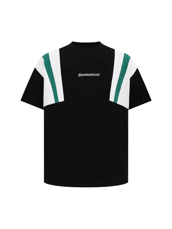 Retro Contrast Color Stitching Embroidered Letter T-shirt sold by Thesupermade