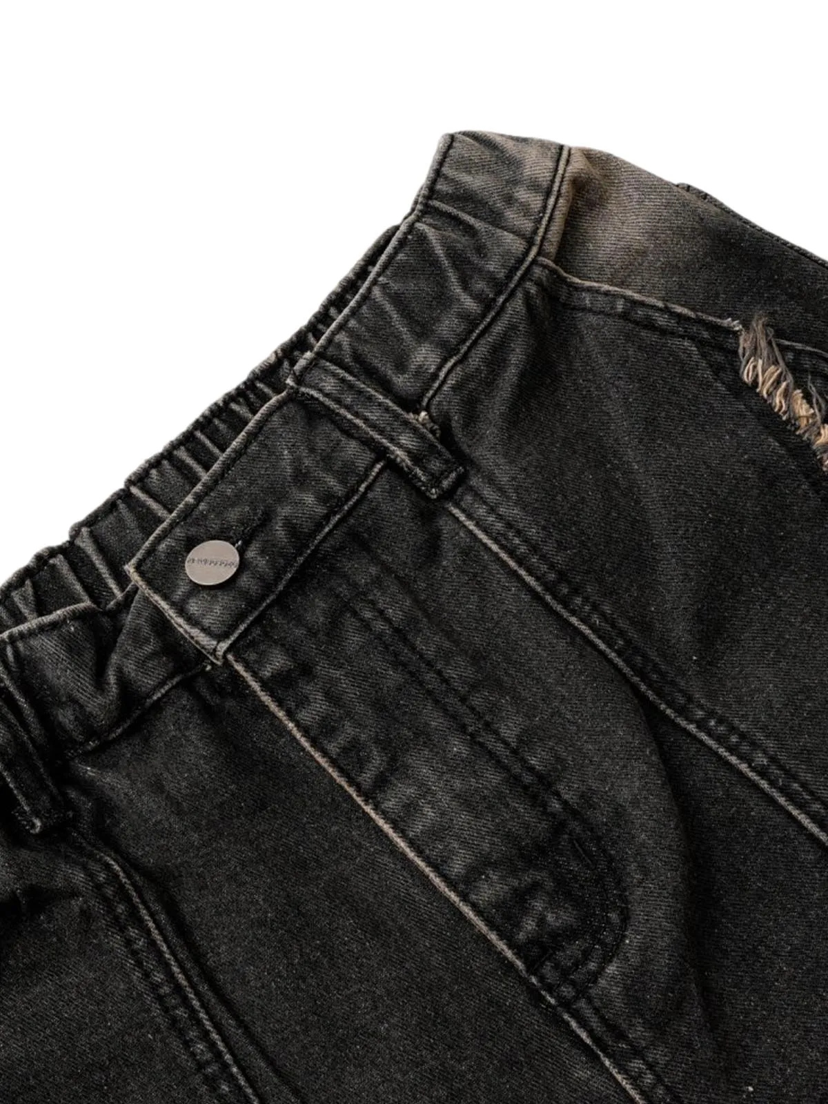 Washed Distressed Raw Edge Denim Jorts sold by Thesupermade product image thumbnail 5