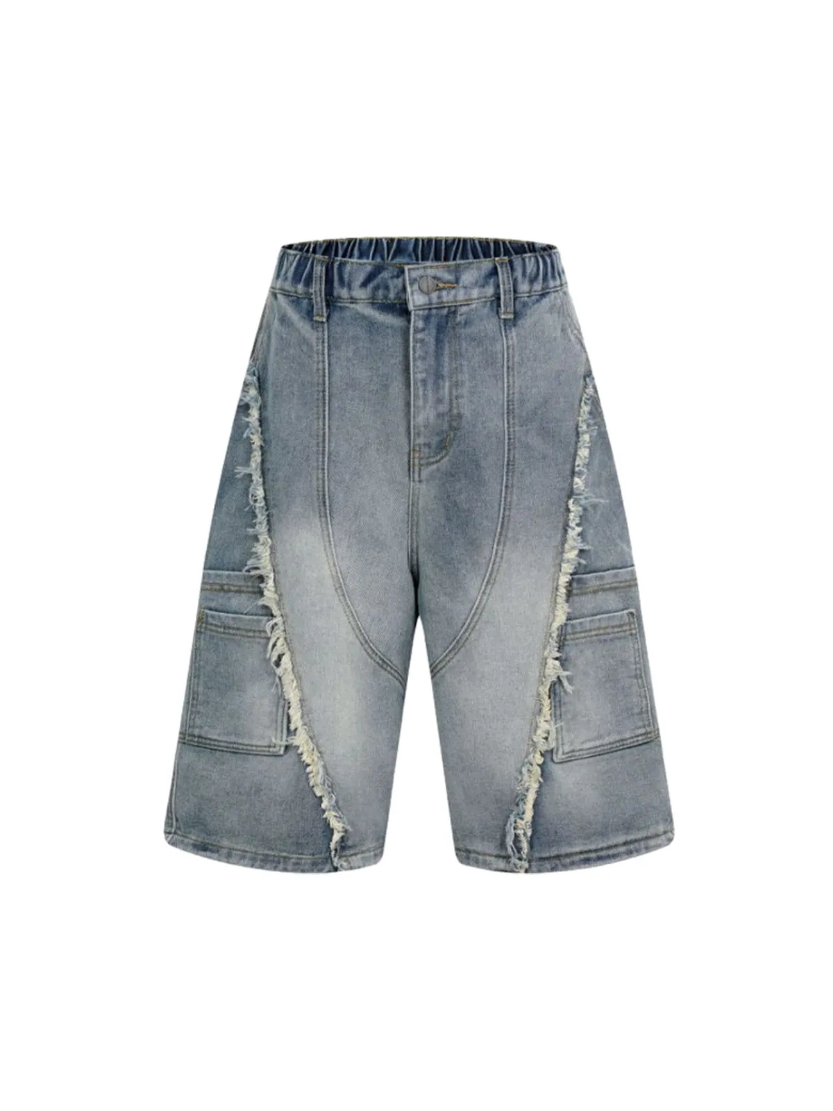 Washed Distressed Raw Edge Denim Jorts sold by Thesupermade
