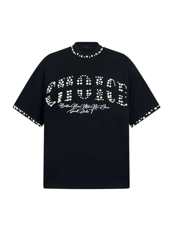 Elegant Pearl-Embellished Oversized T-Shirt sold by Thesupermade