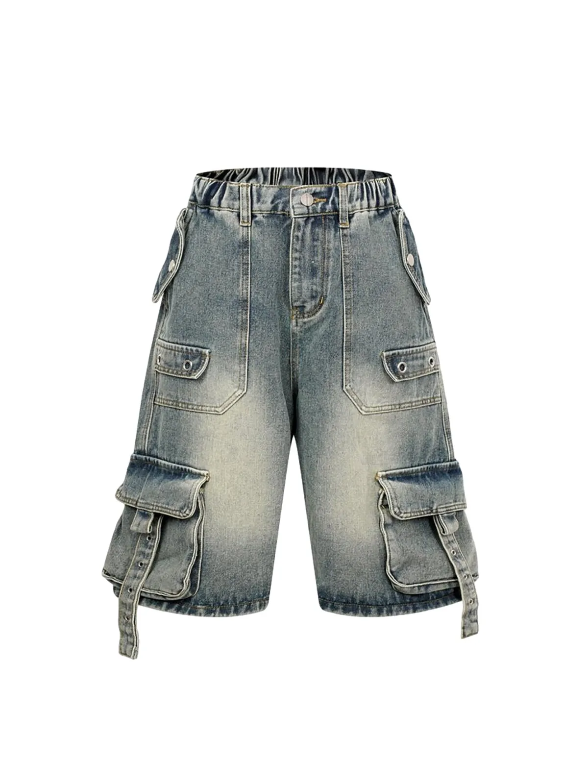 High-Waisted Multi-Pocket Denim Cargo Shorts sold by Thesupermade