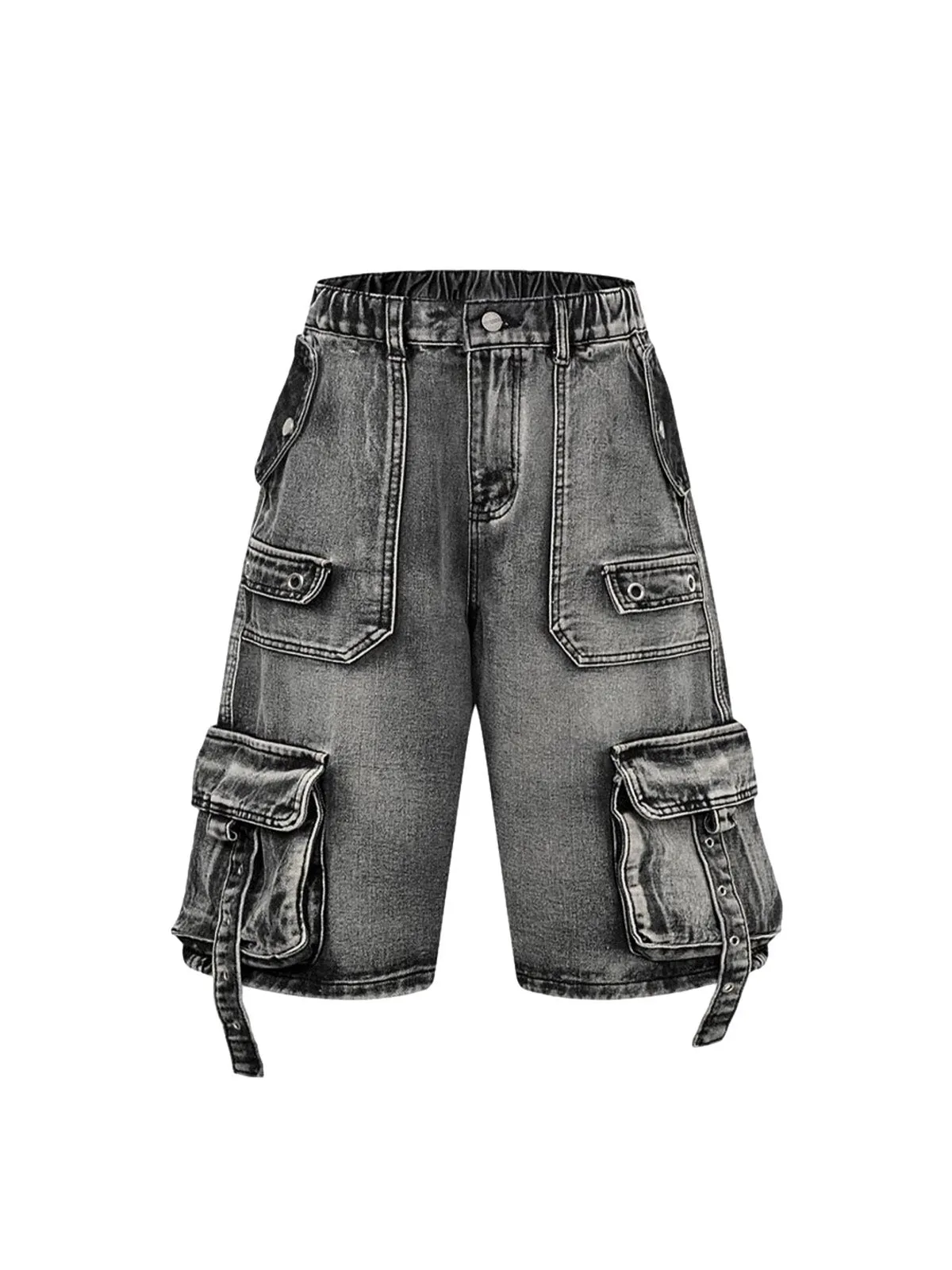High-Waisted Multi-Pocket Denim Cargo Shorts sold by Thesupermade product image thumbnail 2