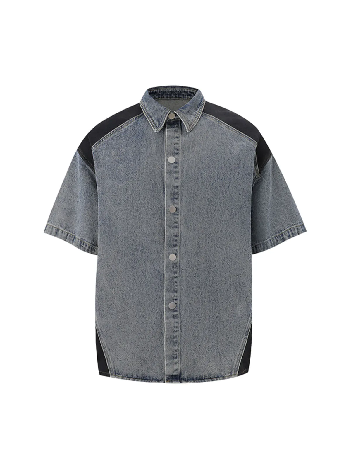 Deconstructed Patchwork Short-Sleeve Cropped Denim Set sold by Thesupermade product image thumbnail 3