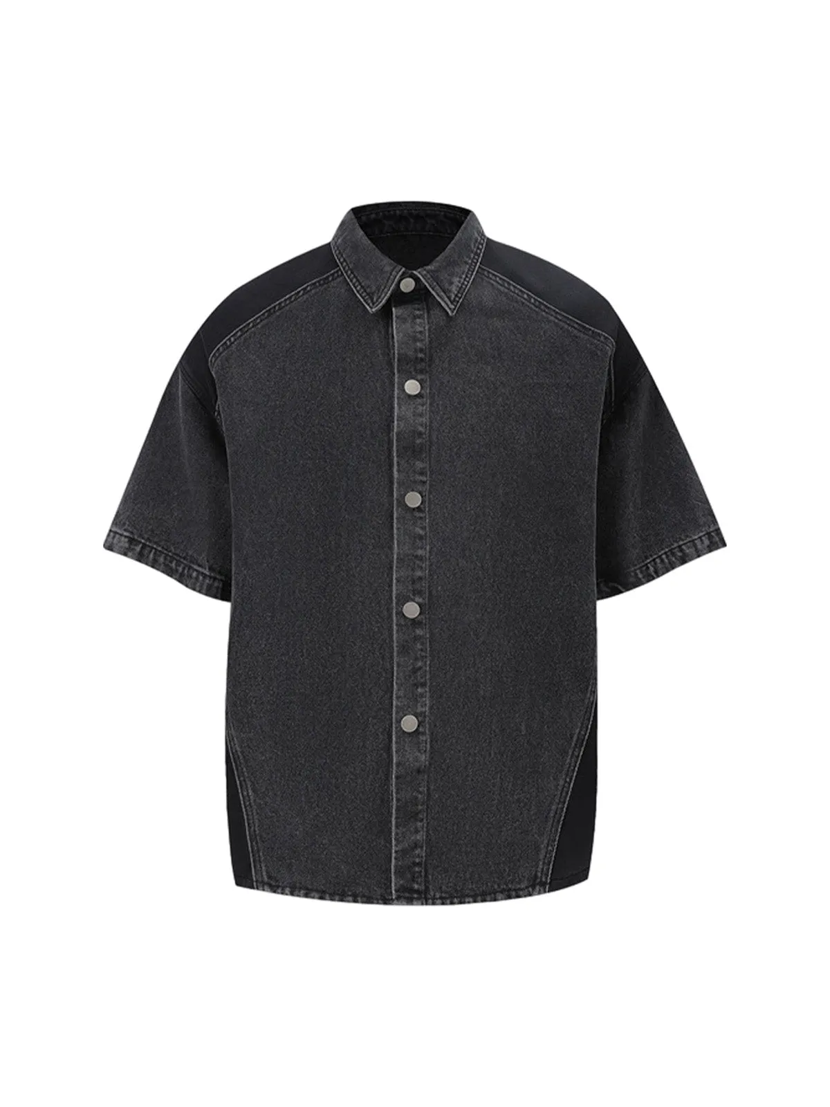 Deconstructed Patchwork Short-Sleeve Cropped Denim Set sold by Thesupermade product image thumbnail 4