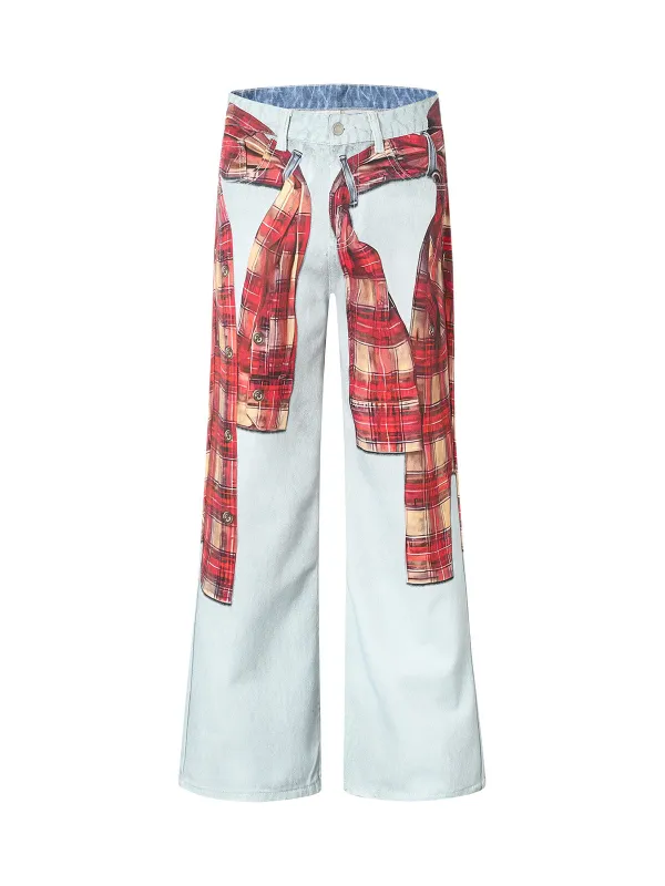 Plaid Print Baggy Jeans sold by Thesupermade