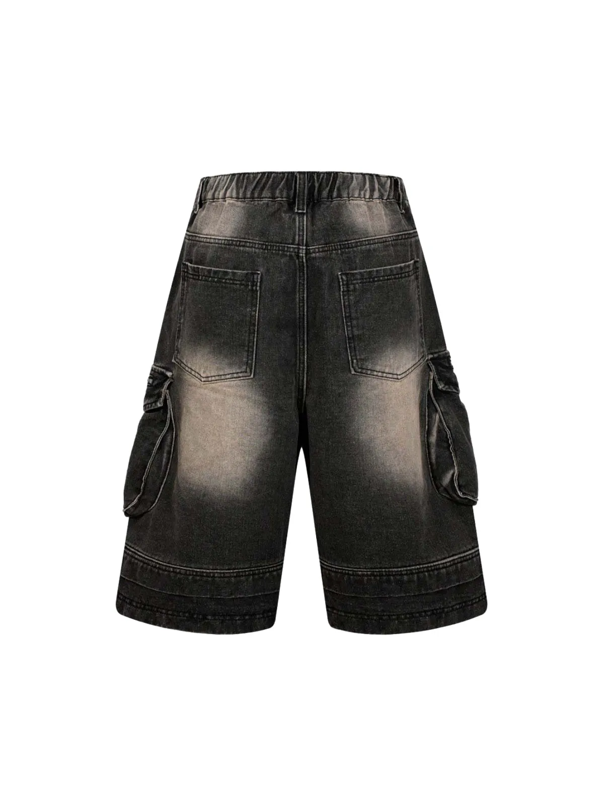 Washed Multi-Pocket Denim Cargo Jorts sold by Thesupermade product image thumbnail 3