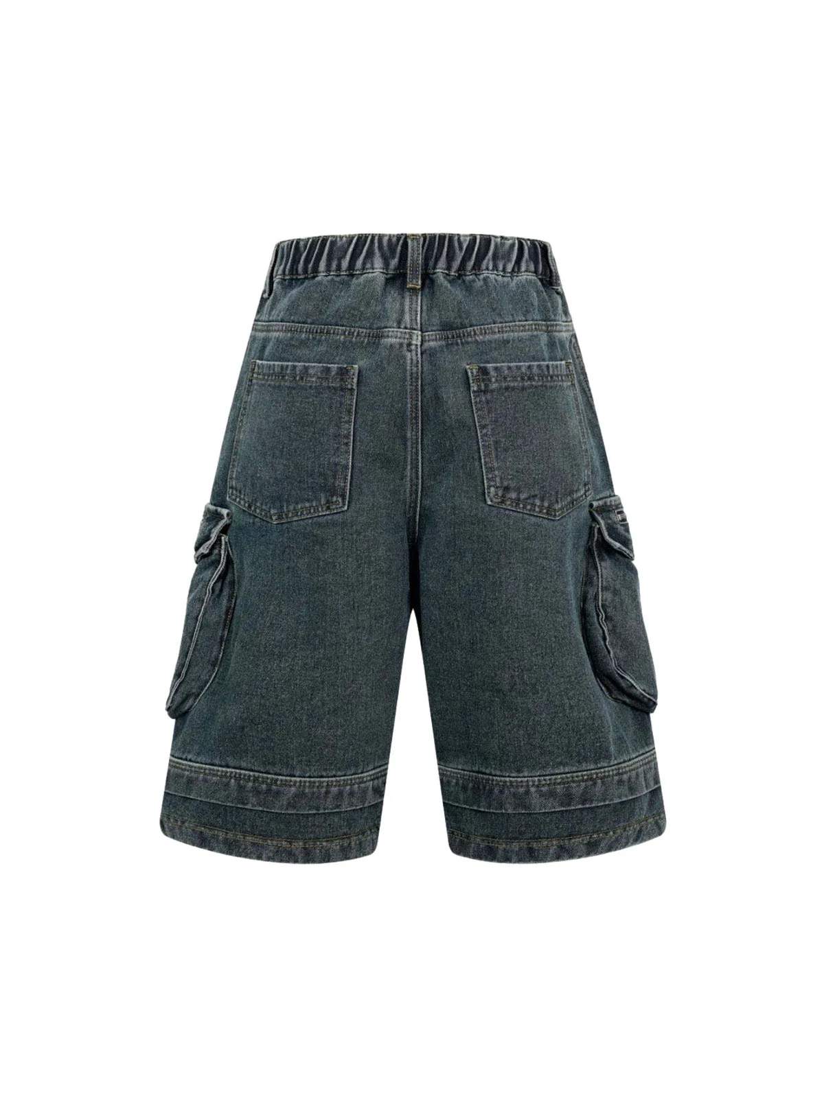 Washed Multi-Pocket Denim Cargo Jorts sold by Thesupermade product image thumbnail 4