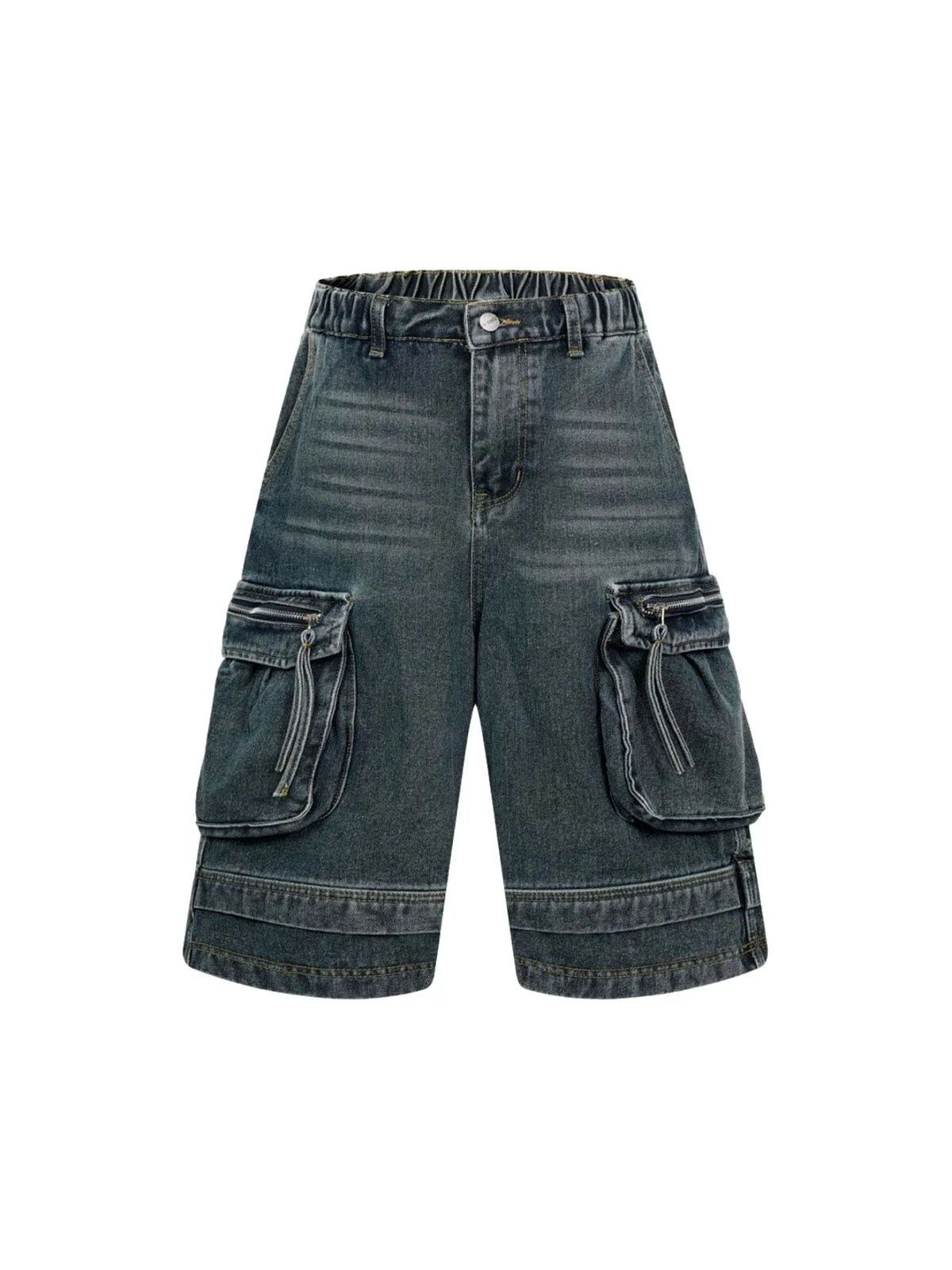 Washed Multi-Pocket Denim Cargo Jorts sold by Thesupermade product image thumbnail 2