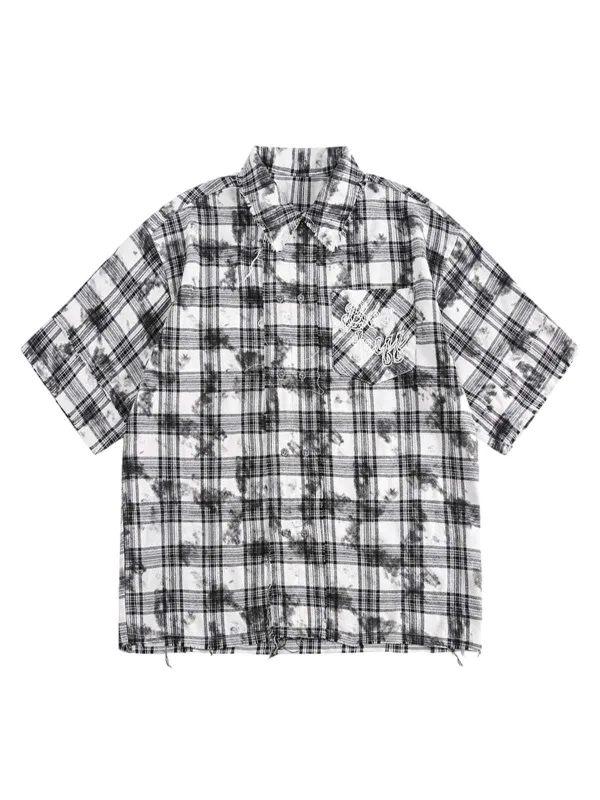 Distressed Plaid Lace Short-Sleeve Shirt sold by Thesupermade