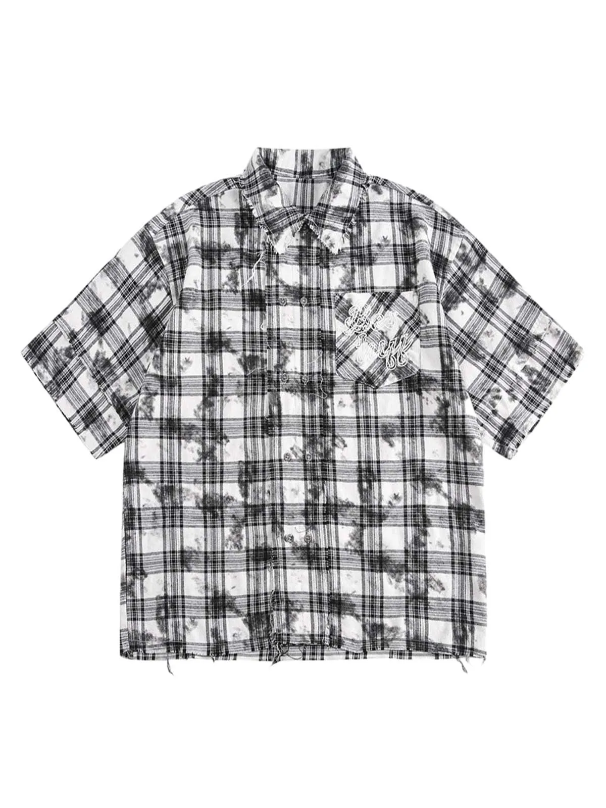 Distressed Plaid Lace Short-Sleeve Shirt sold by Thesupermade