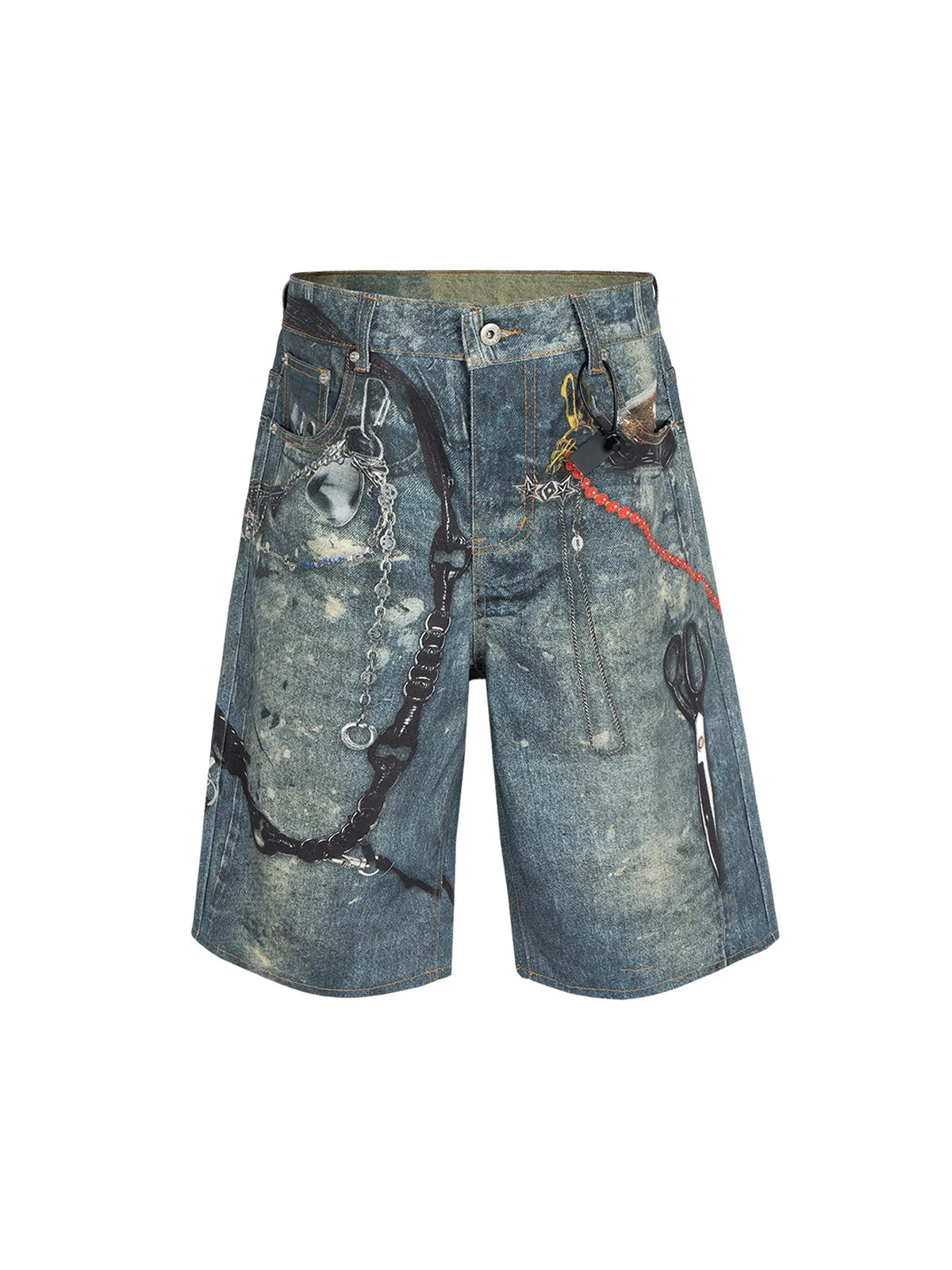 Retro Scissors Print Cropped Denim Shorts - 2501 sold by Thesupermade