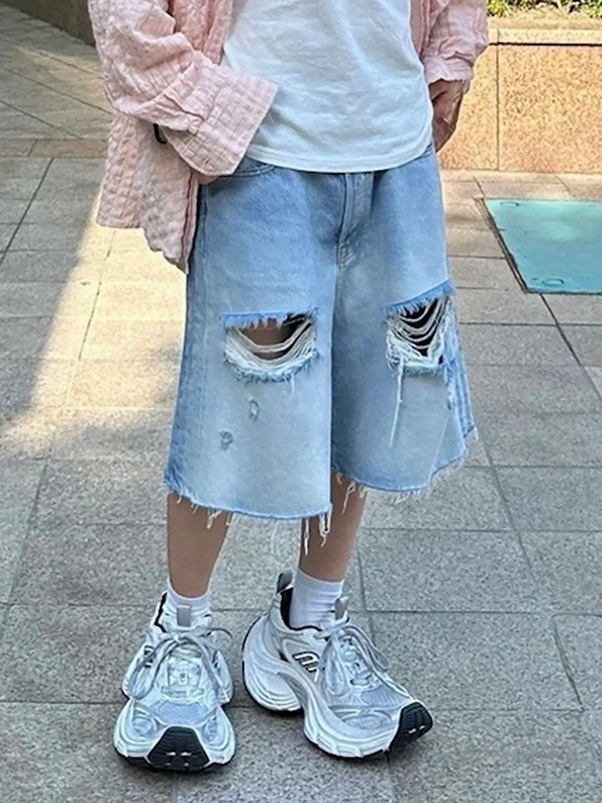 Washed Ripped Whisker Denim Jorts sold by Thesupermade product image thumbnail 4