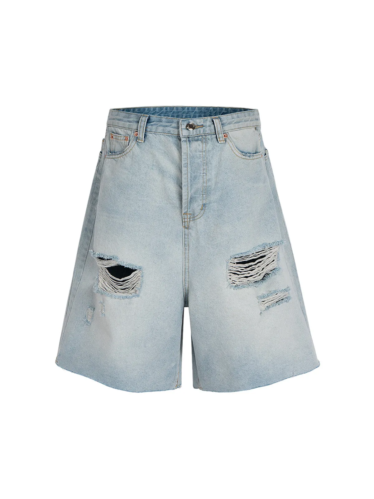 Washed Ripped Whisker Denim Jorts sold by Thesupermade