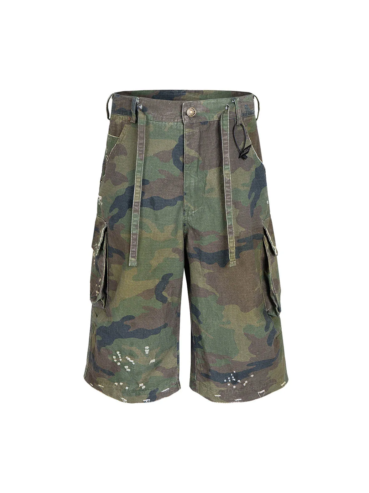 Washed Destroyed Camouflage Drawstring Cargo Shorts sold by Thesupermade