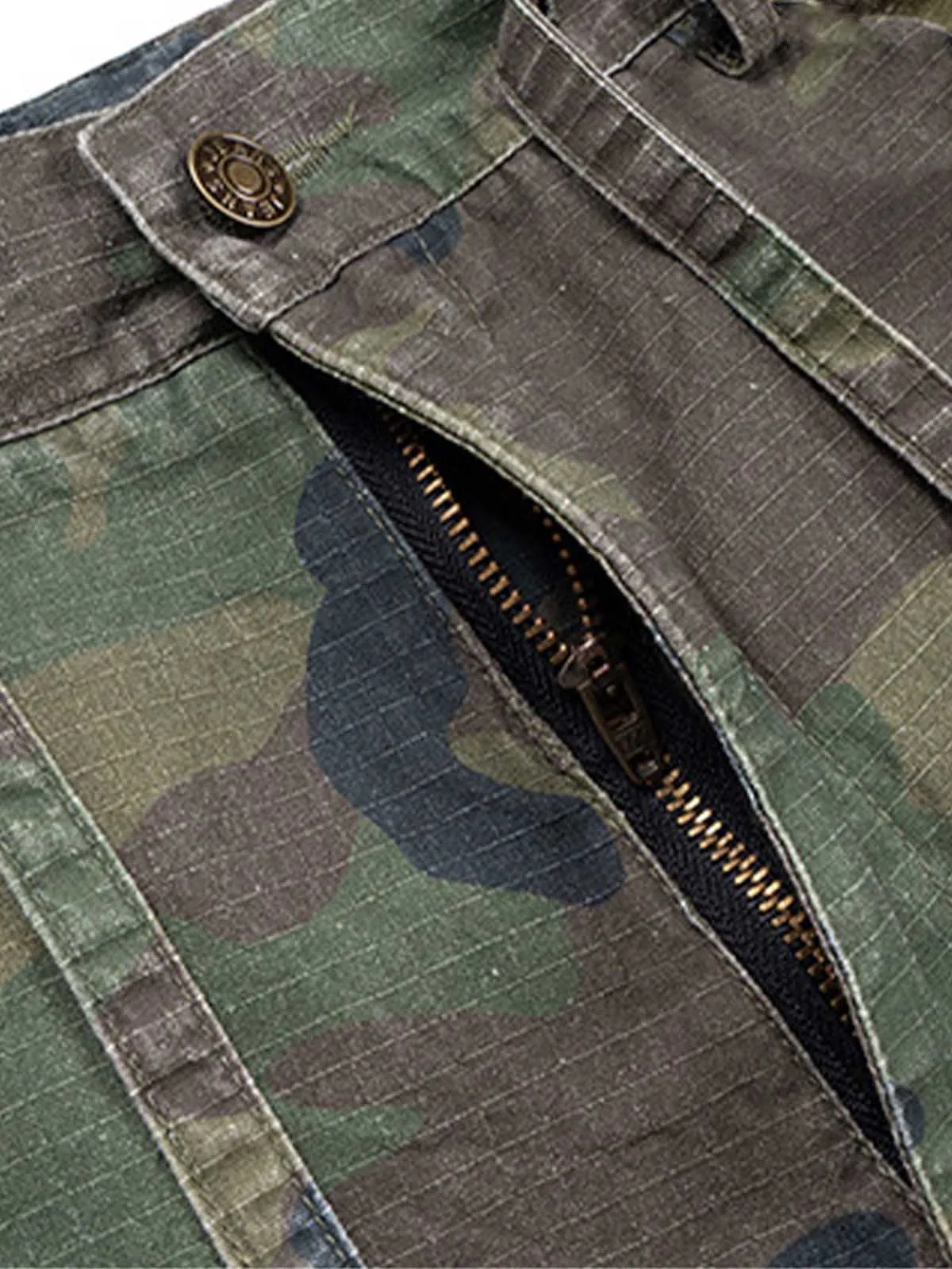 Washed Destroyed Camouflage Drawstring Cargo Shorts sold by Thesupermade product image thumbnail 3