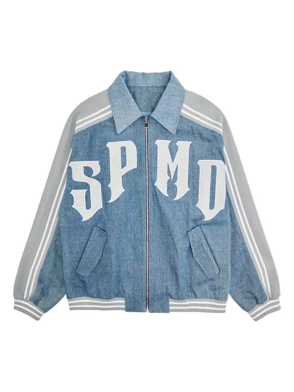 Original Spliced Denim Bomber Jacket sold by Thesupermade