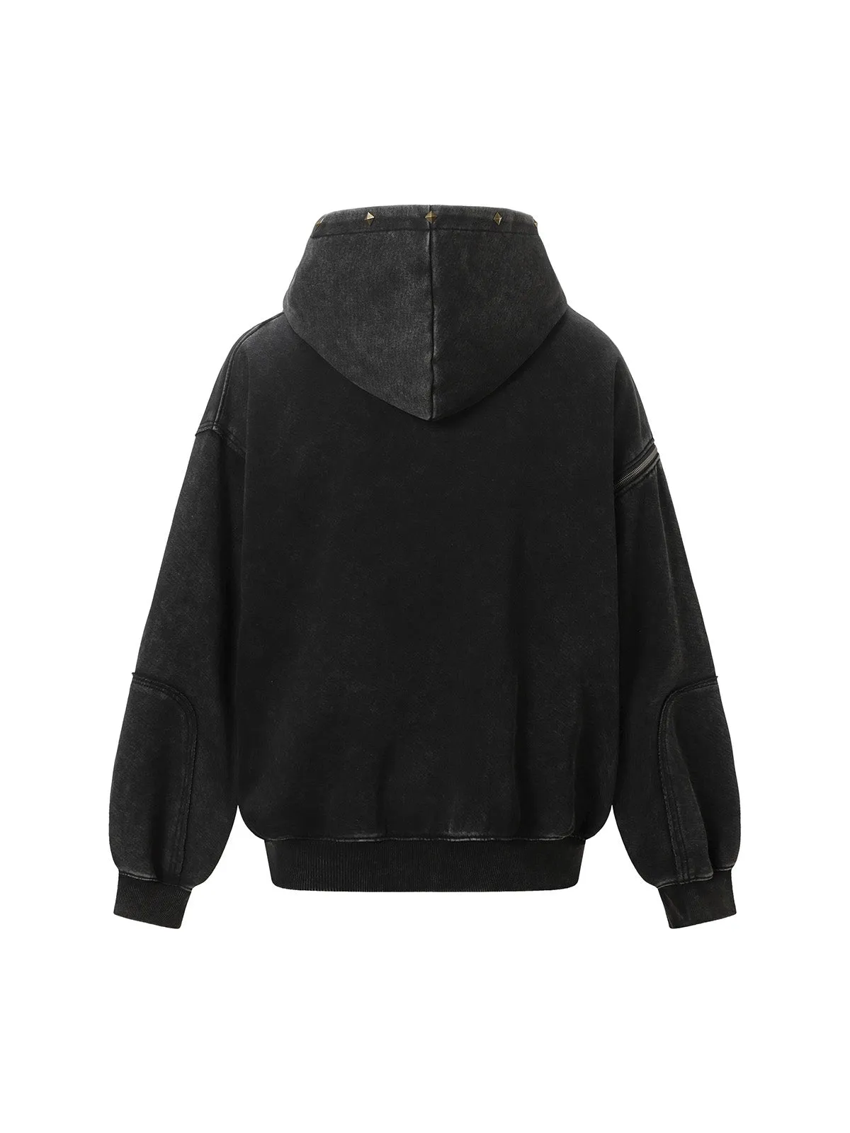 Street Washed Distressed Stitching Rivet Hooded Jacket sold by Thesupermade product image thumbnail 4