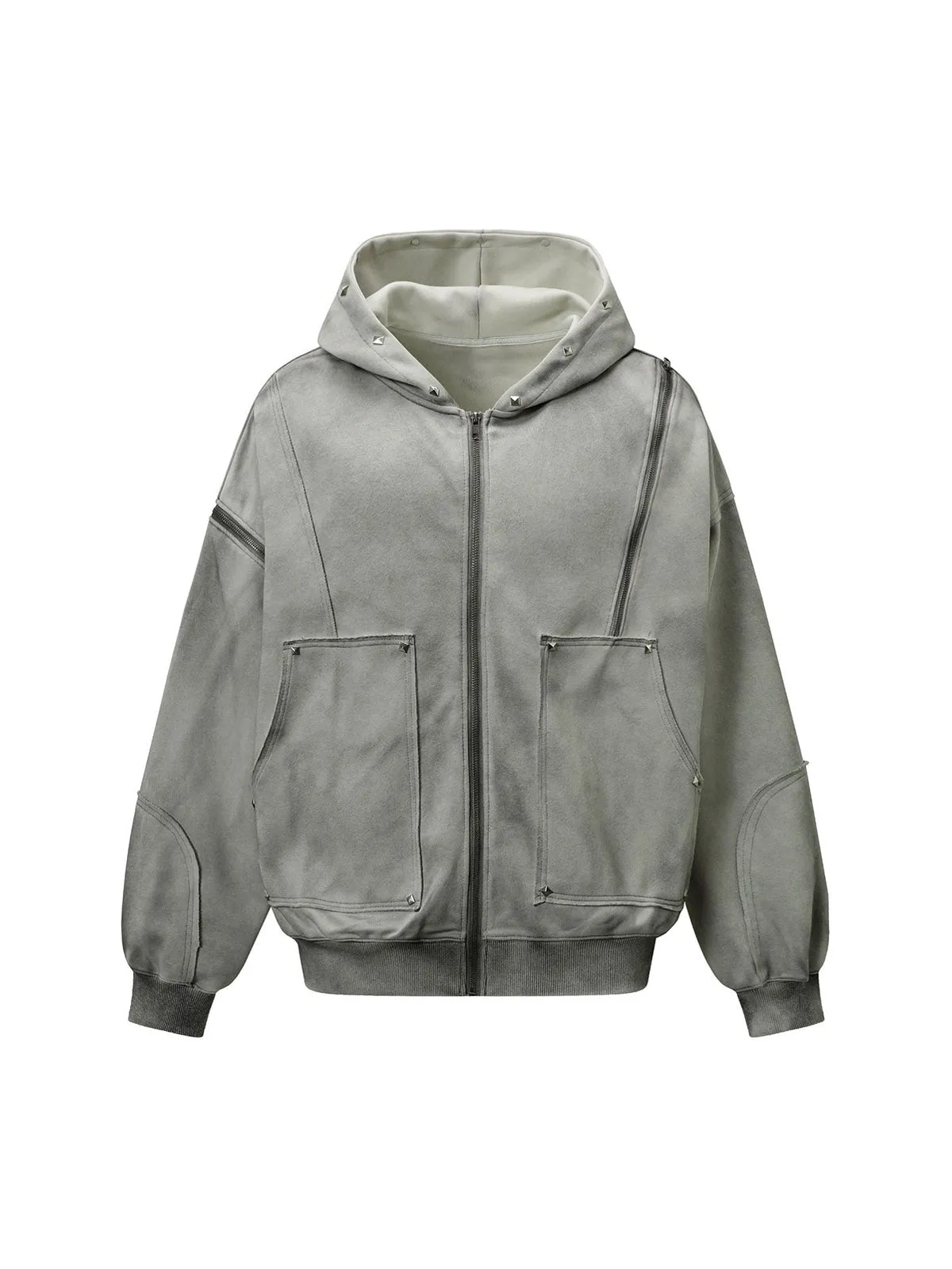 Street Washed Distressed Stitching Rivet Hooded Jacket sold by Thesupermade