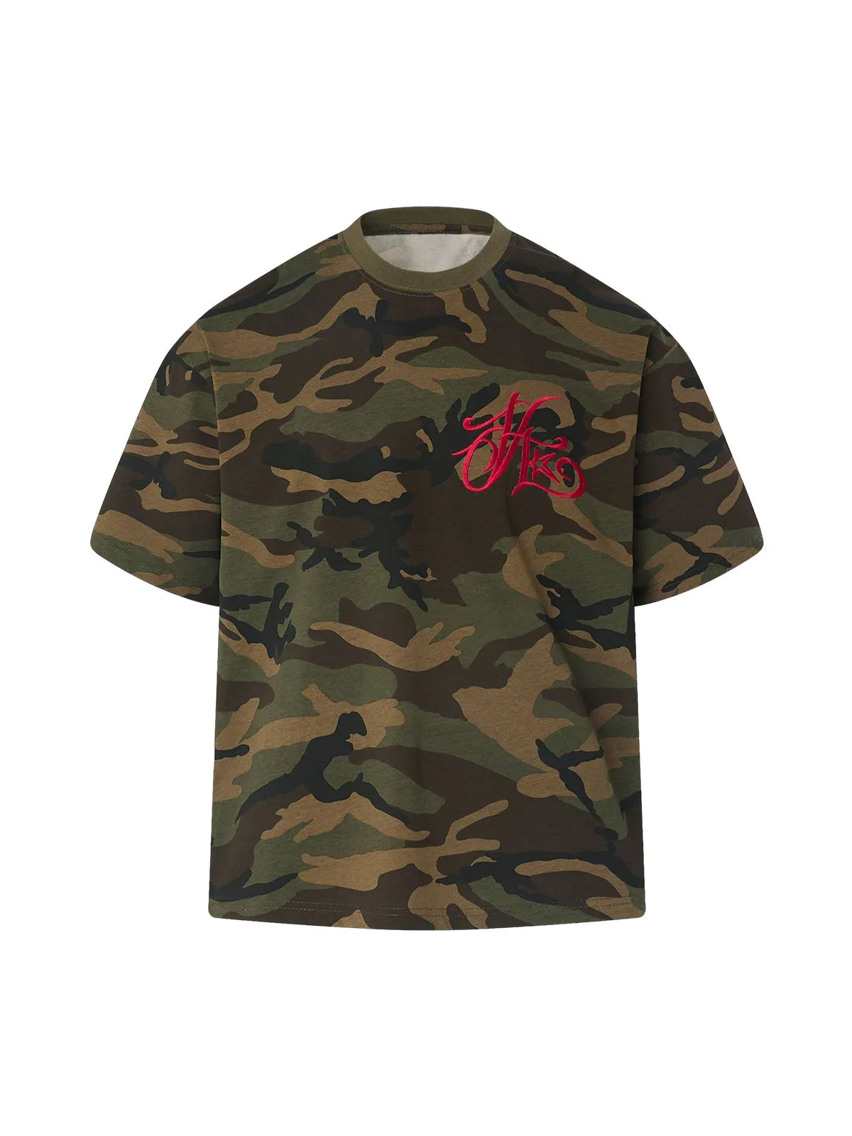 Camouflage Embroidered Letter T-shirt sold by Thesupermade