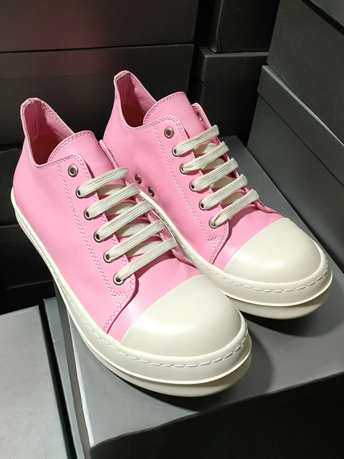 Street Pink Leather Low-Top Sneakers sold by Thesupermade product image thumbnail 2