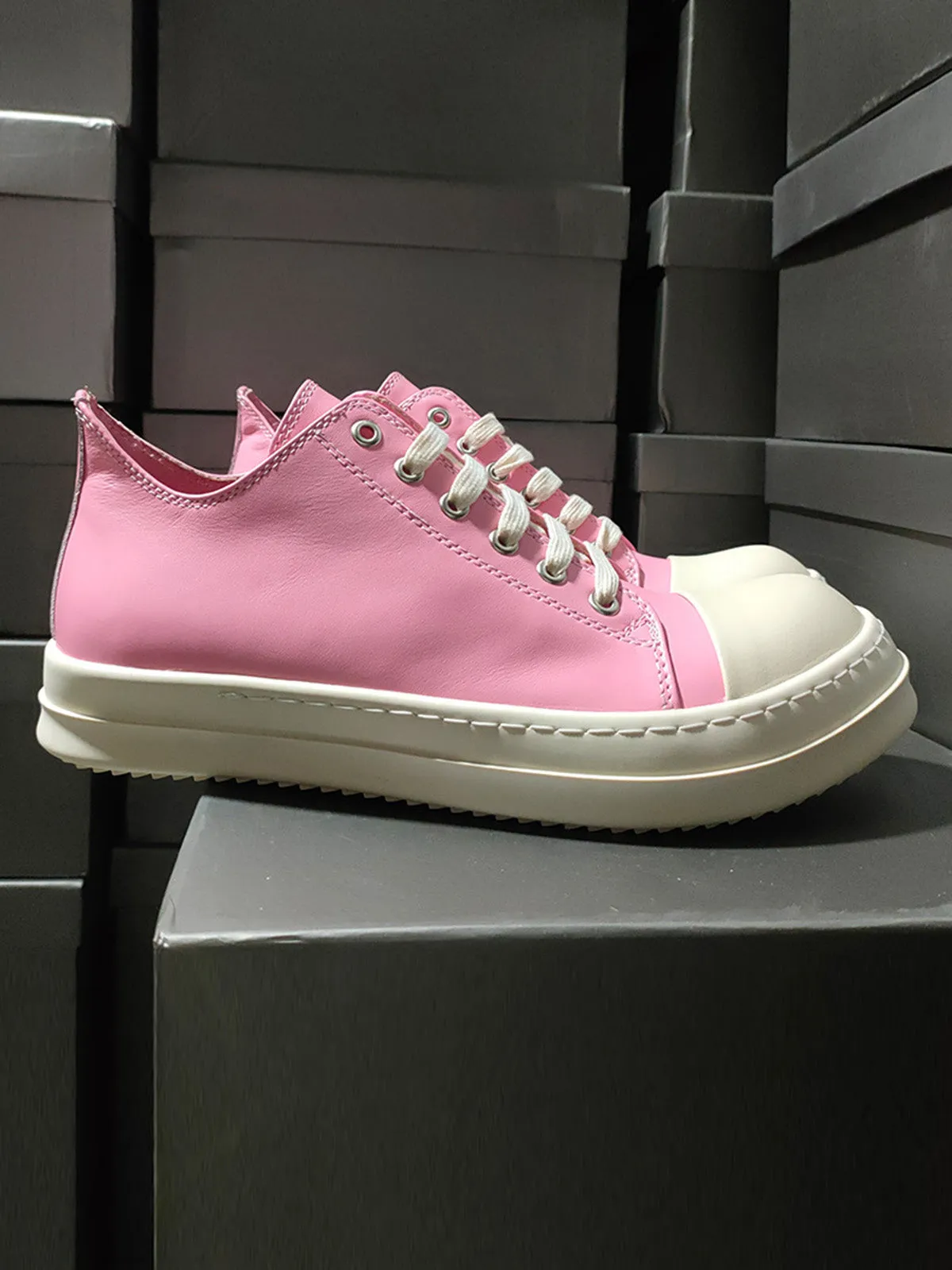 Street Pink Leather Low-Top Sneakers sold by Thesupermade product image thumbnail 3