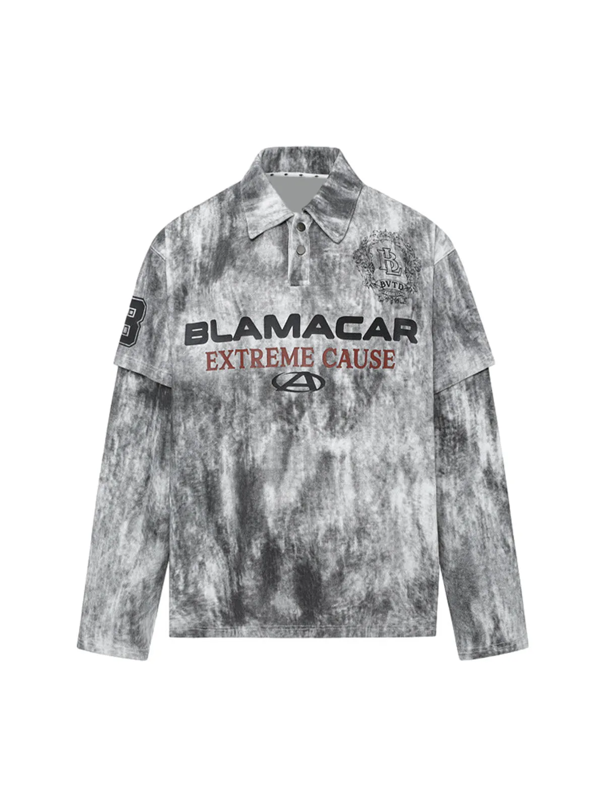 Faux Two-Piece Tie-Dye Print Long-Sleeve Polo Shirt - 2366 sold by Thesupermade