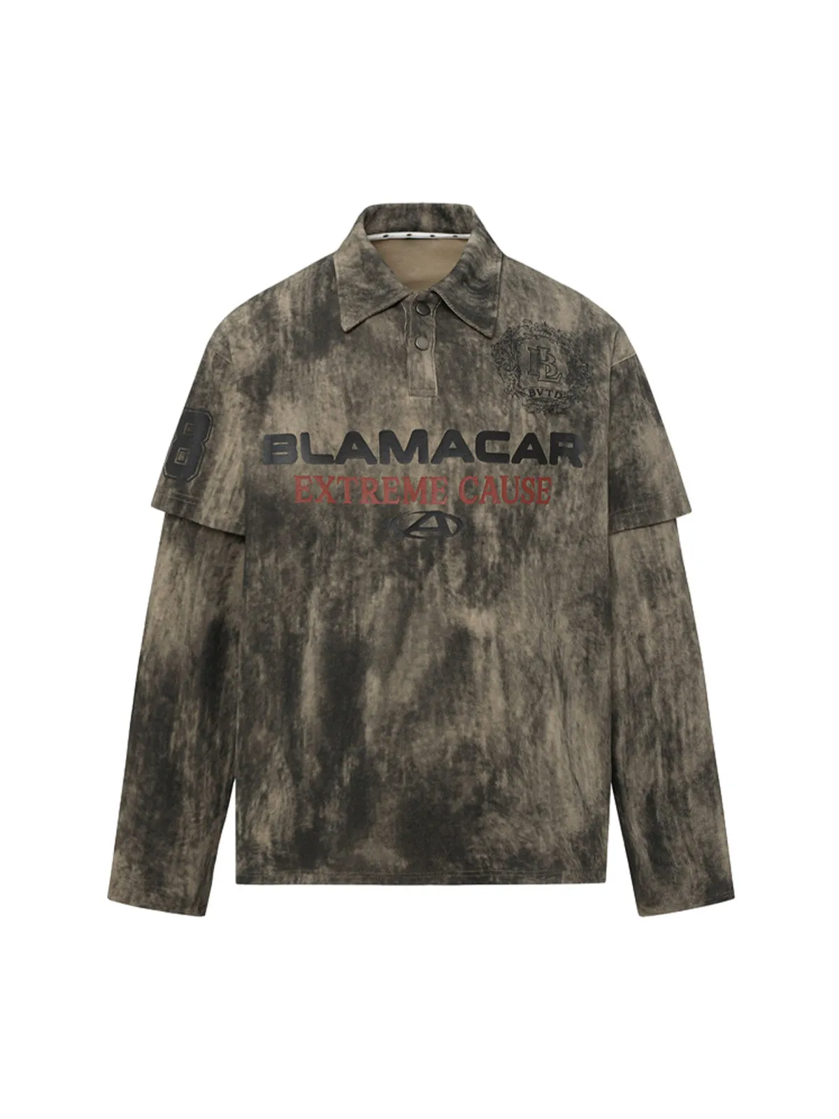 Faux Two-Piece Tie-Dye Print Long-Sleeve Polo Shirt - 2366 sold by Thesupermade product image thumbnail 2