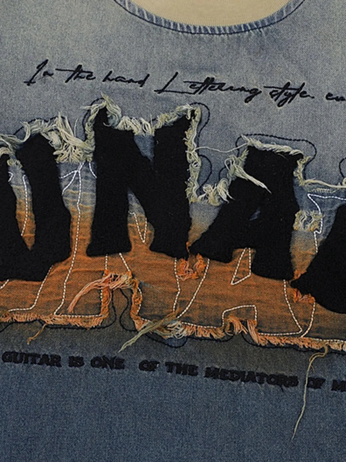 Distressed Washed Patchwork Gradient Denim T-shirt sold by Thesupermade product image thumbnail 4