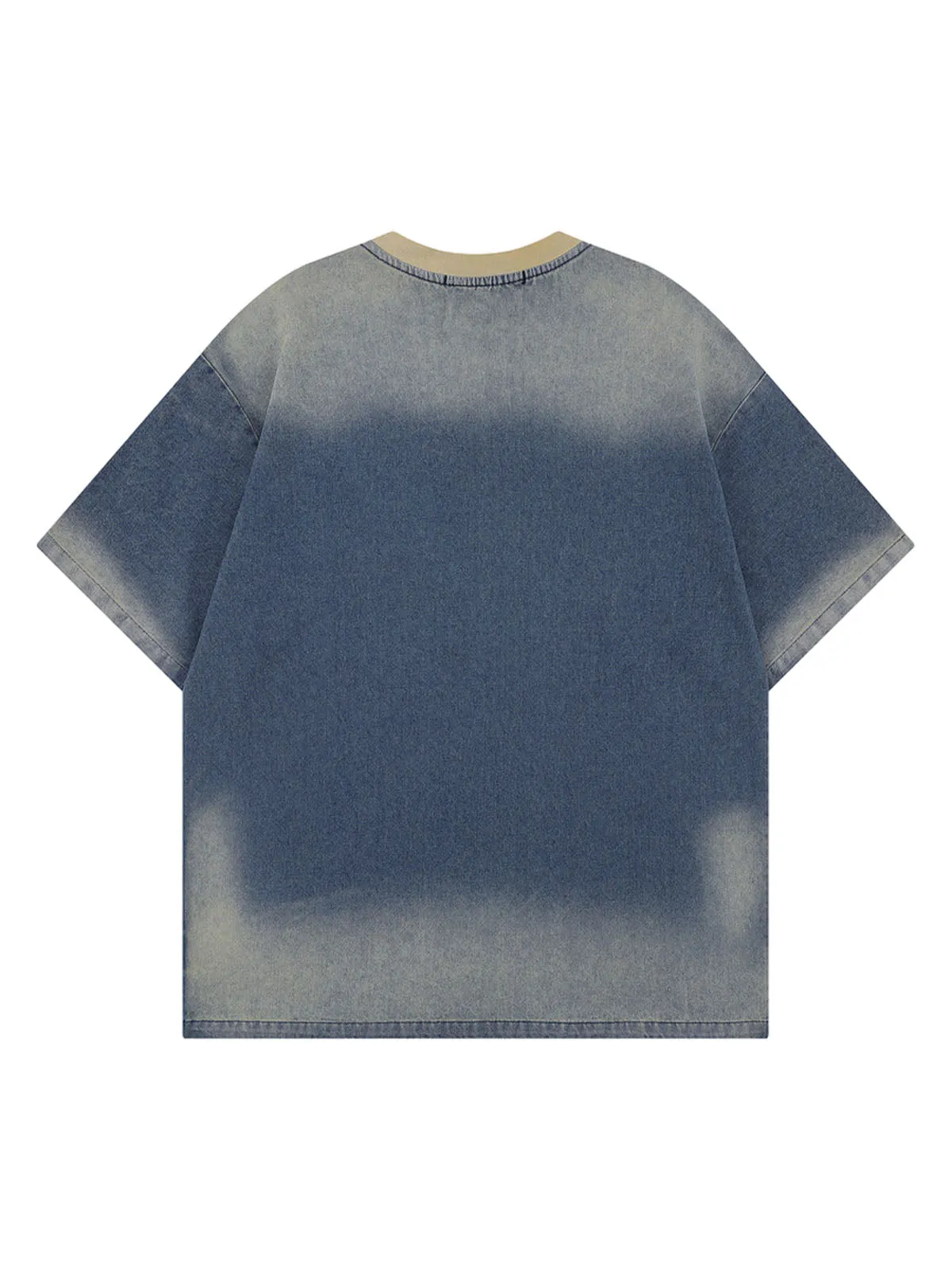 Distressed Washed Patchwork Gradient Denim T-shirt sold by Thesupermade product image thumbnail 2