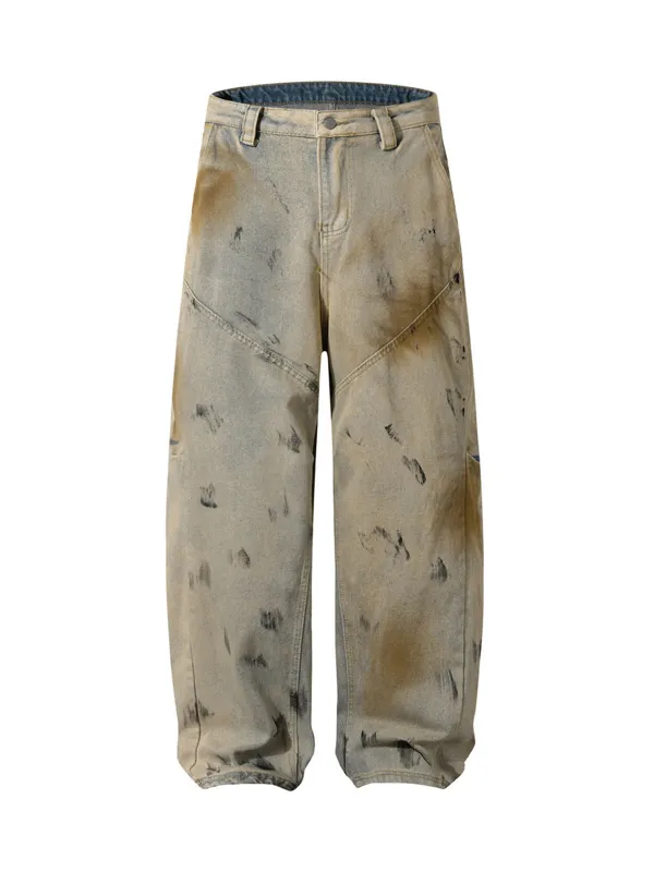 Washed Graffiti Spray Paint Barrel Jeans sold by Thesupermade