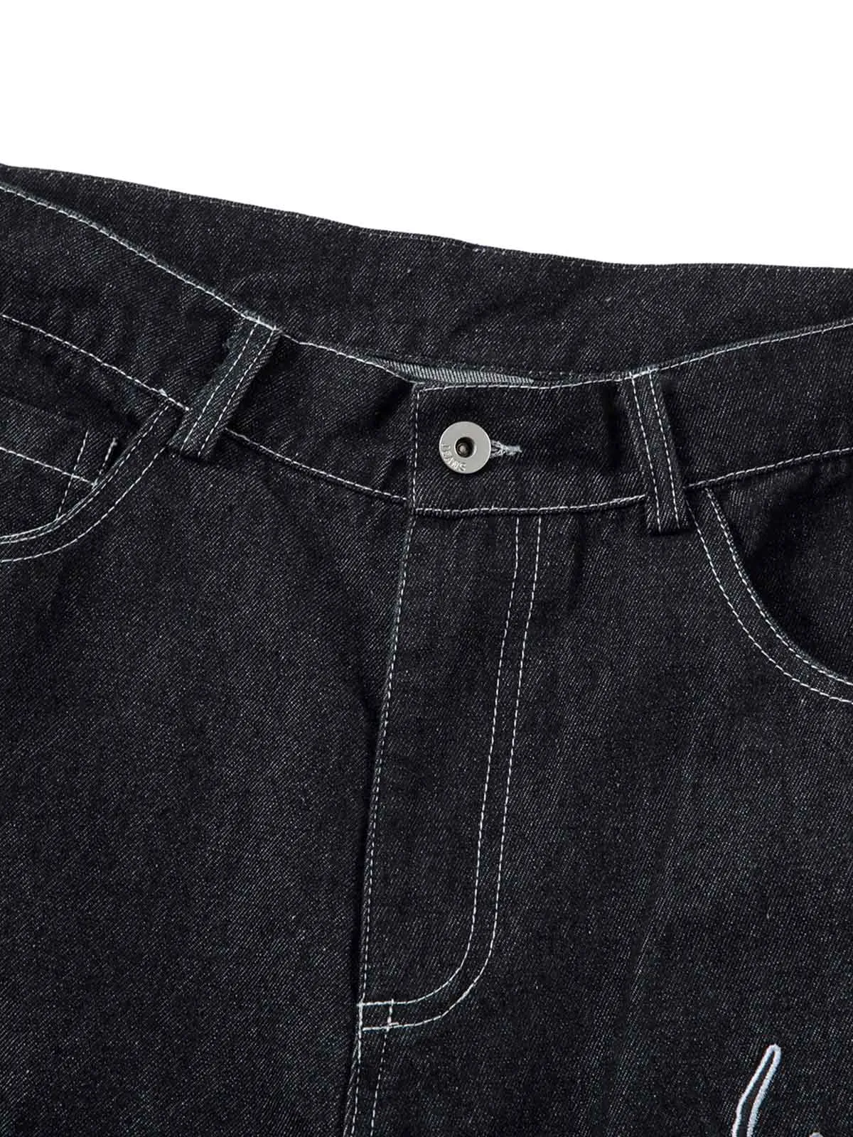 Denim Embroidered Flame Baggy Jeans - 2456 sold by Thesupermade product image thumbnail 4