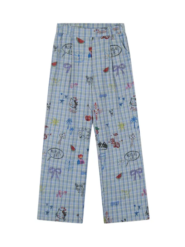 Fun Floral and Fruit Prints Plaid Pants sold by Thesupermade
