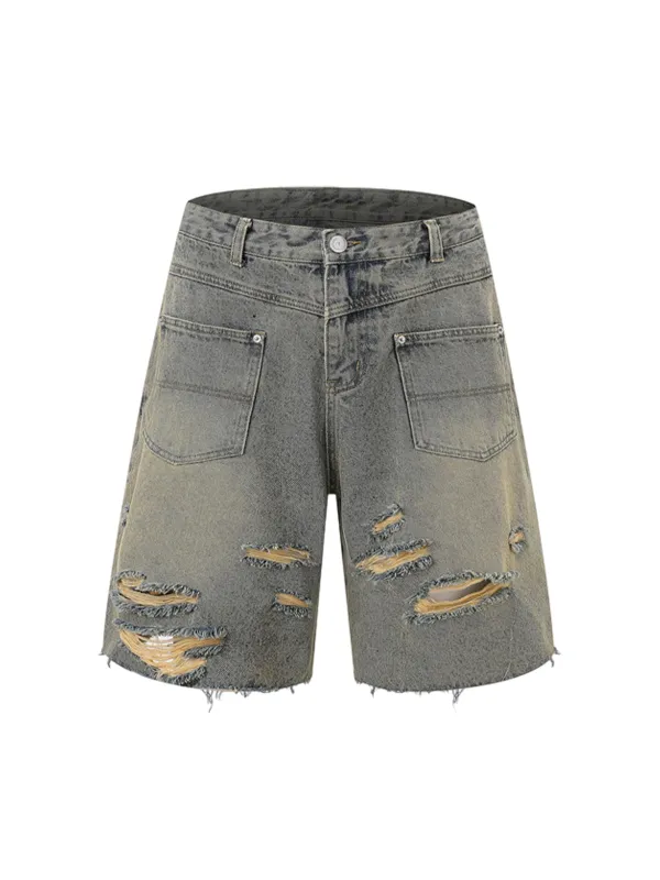 Washed Distressed Raw Edge Ripped Jorts sold by Thesupermade