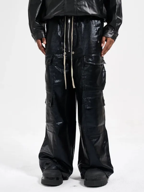 RO-style multi-pocket matte coated Pan ts - 2094 sold by Thesupermade