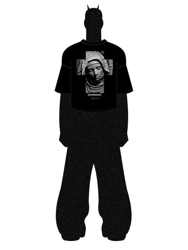 Original Retro Virgin Mary Mottled Cross Print T-Shirt sold by Thesupermade