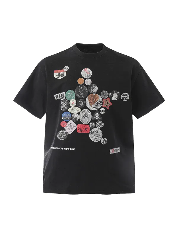 Badge Print Distressed Short Sleeve T-Shirt sold by Thesupermade
