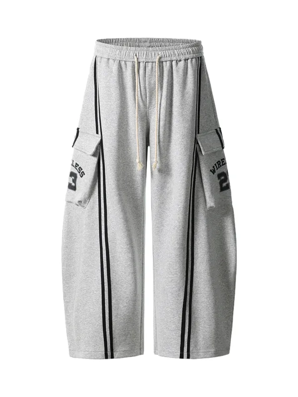 Cotton Web Stitching Letter Print Drawstring Barrel Pants sold by Thesupermade