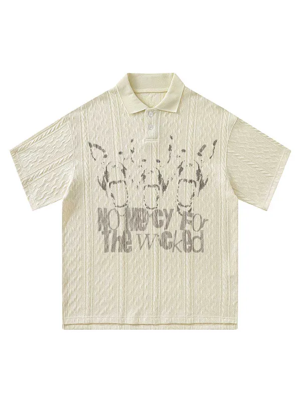 Vintage Print Lapel Short Sleeve Polo Shirt sold by Thesupermade