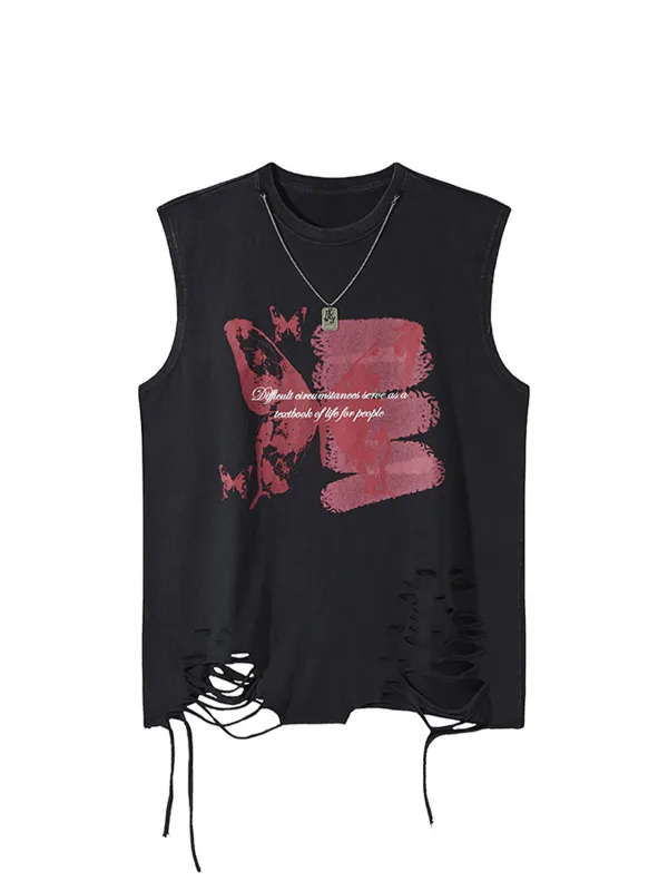 Asymmetric Distressed Graffiti Chain Vest sold by Thesupermade
