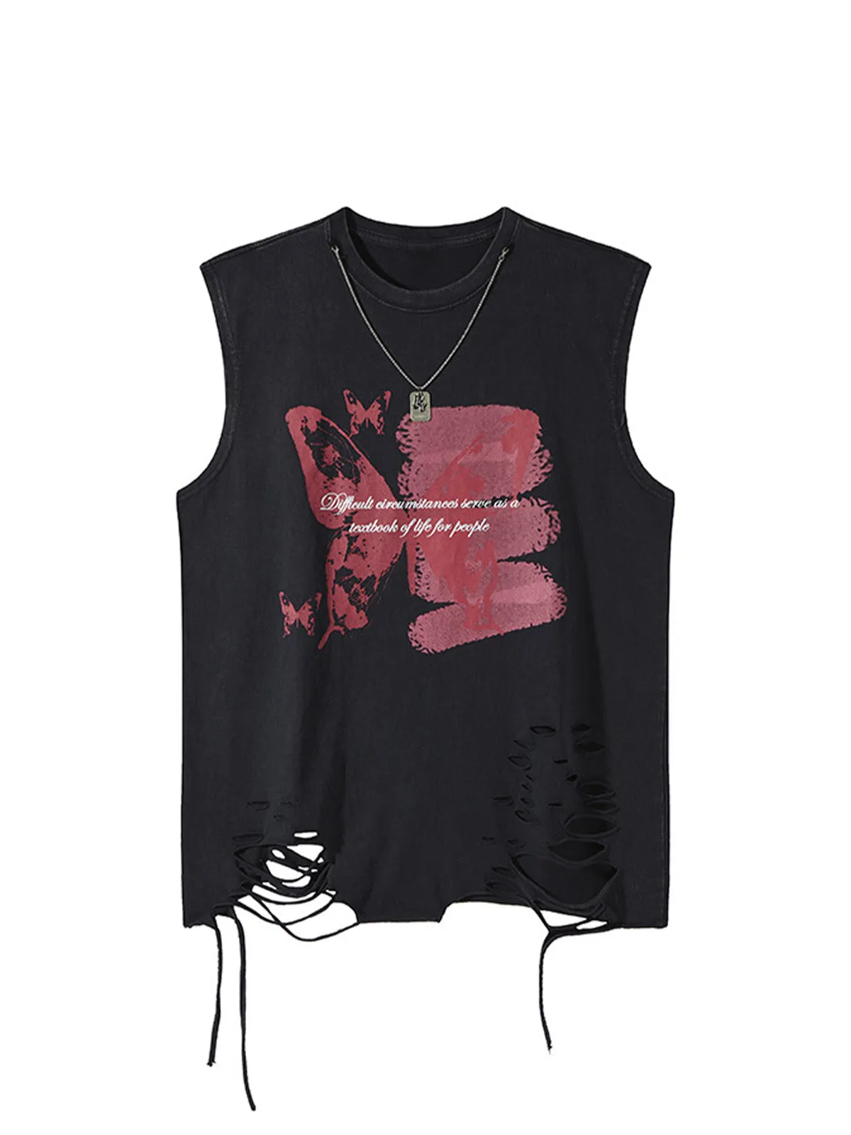 Asymmetric Distressed Graffiti Chain Vest sold by Thesupermade