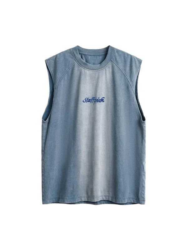Distressed Washed Embroidered Gradient Vest sold by Thesupermade