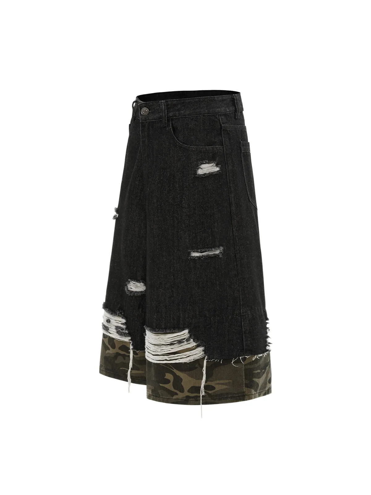 Patchwork Camouflage Ripped Denim Jorts sold by Thesupermade product image thumbnail 2