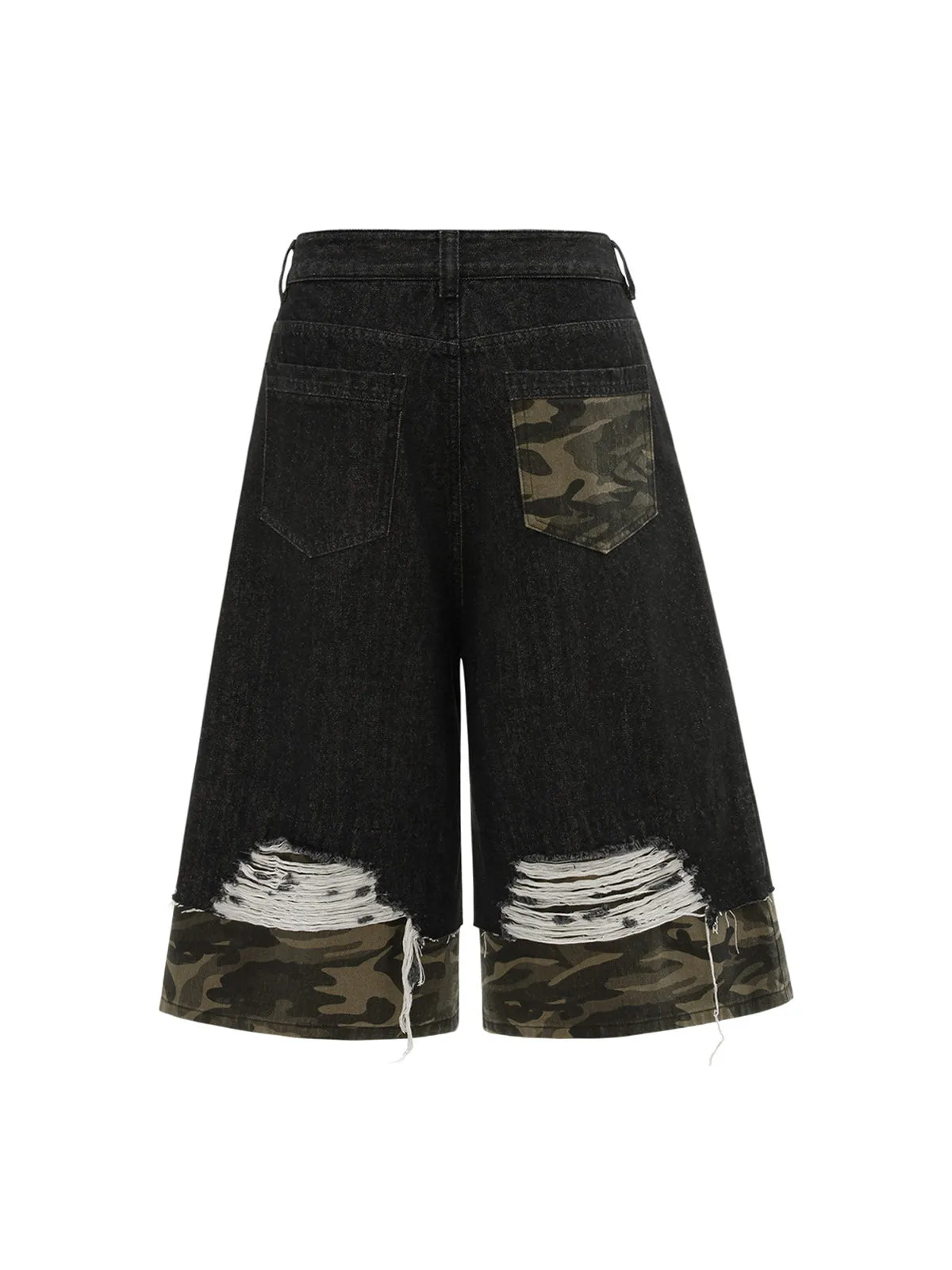 Patchwork Camouflage Ripped Denim Jorts sold by Thesupermade product image thumbnail 3